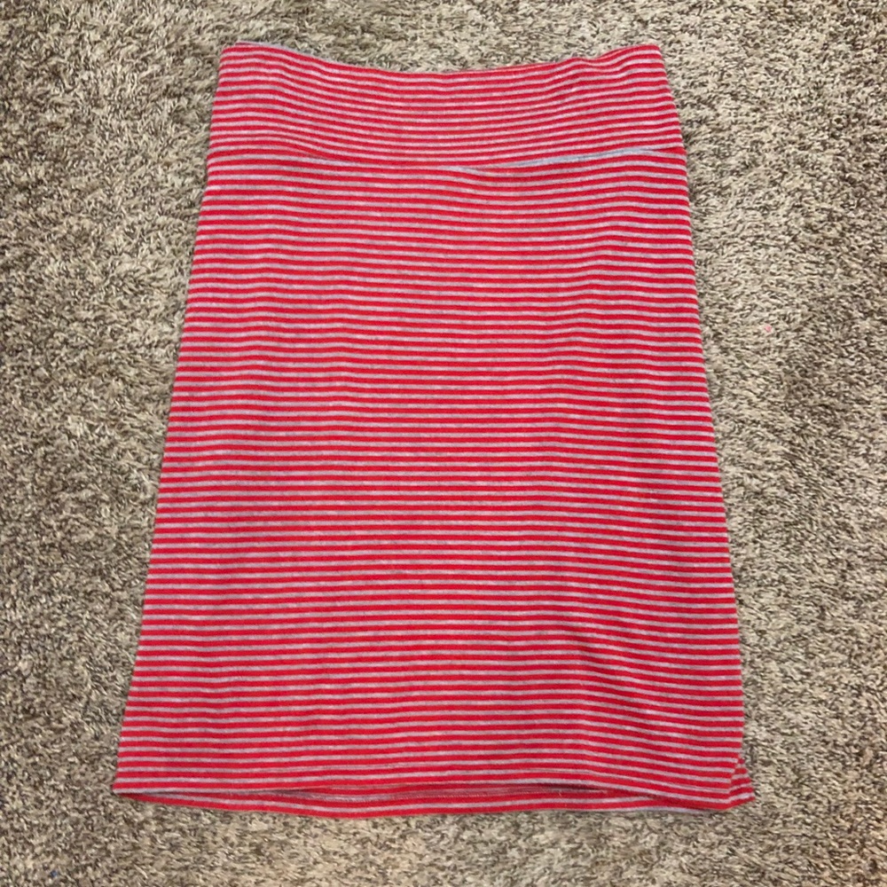 LulaRoe Cassie Red & Gray Stripe Skirt